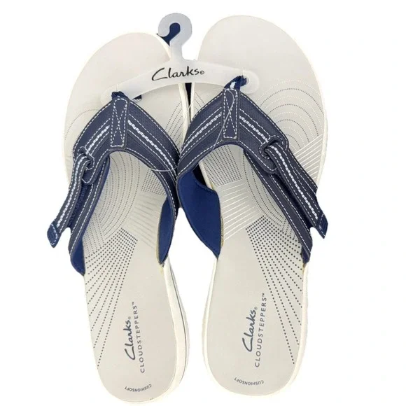 Clarks Women's Brinkley Jazz Flip Flops Cloudsteppers Size 11 Navy Blue New - Picture 3 of 12